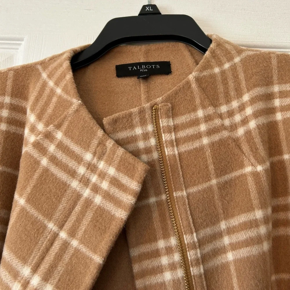 Talbots Wool Coat Jacket tan cream plaid size 1X - Picture 2 of 15